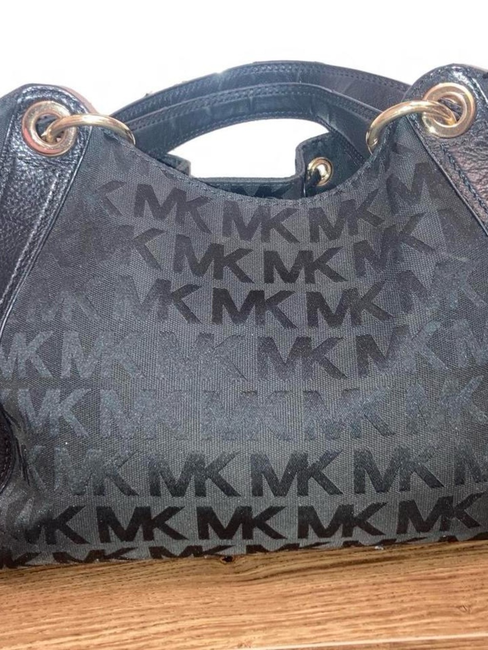 Michael Kors Black MK Logo Drawstring Hobo with Gold Hardware - Picture 3 of 8